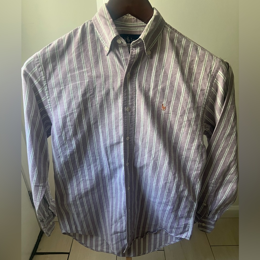 Ralph Lauren Women's Purple Striped Button Down Shirt